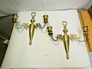 Vintage Solid Brass Double Arm Candle Wall Sconces Made In England Good Shape Nr