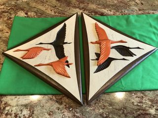 Pair Mid Century Modern Burwood Triangular Flying Geese Wall Hanging Plaques