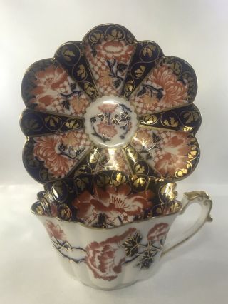 Antique Foley Wileman China Imari Tea Cup Saucer 6888 Blue On Daisy Empire Shape