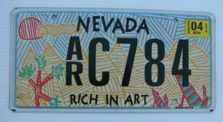 Nevada Rich In Art Colorful Graphic Arts License Plate " Ar C 784 " Nv
