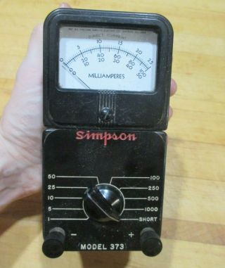 Vintage Simpson 373 Dc Milliamperes Milliammeter Analog Meter