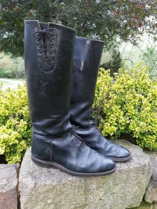 Vintage Antique Custom Made Tall English Riding Field Boots Fox Hunting Black