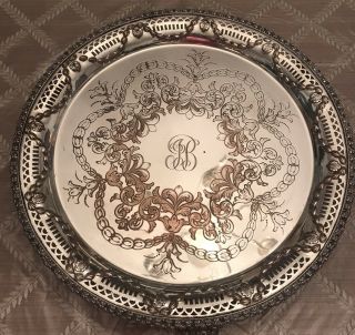Sheffield England Large English Silver On Copper Footed Platter Tray 14 "