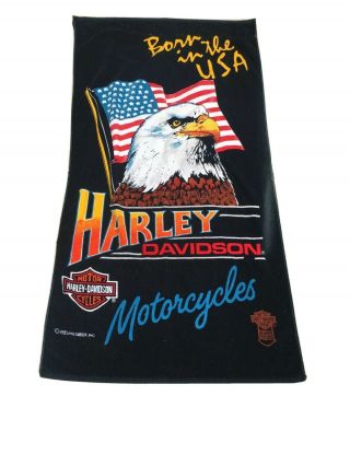 Vintage Harley Davidson Bath Beach Towel Born In The Usa 1985 Eagle Flag