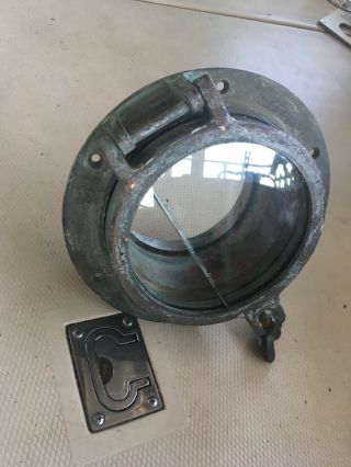 Vintage Antique Bronze Porthole 7.  5” Glass Cracked Seals Marine Boat 5”hole