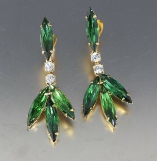 Vintage 70’s Green & Clear Crystal Glass Rhinestone Bead Pierced Earrings
