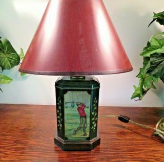 Frederick Cooper Asian Tea Canister Tin Metal Lamp Antique Golfer Golf Theme