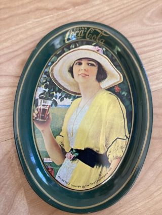 Vintage 1973 Small Oval Coca Cola Lady Tin Tip Tray 1920 Advertising Change Tray