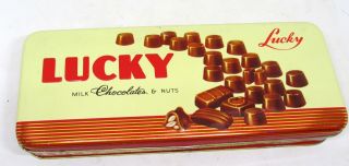 Vintage Lucky Milk Chocolates & Nuts Hinged Tin Box