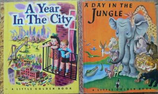 2 Vintage Little Golden Books A Year In The City,  A Day In The Jungle 42 Pgs