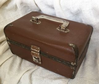 Vintage Luggage Luce Metal Faux Leather Cardboard Train Case Suitcase 40s
