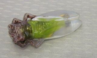 Vtg French Good Luck Clear Lucite Plastic Chartreuse Green Cicada Pin 1.  75 " Bug