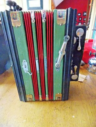 Antique/vintage Hohner 2 Row Button Accordian W Case Near Look Here