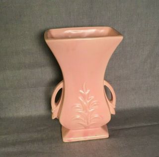 Vintage Mccoy Pottery Pink Vase With Leaves And Handles