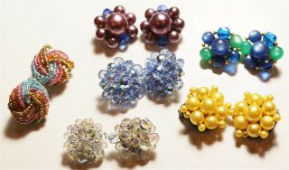 Vintage In Seattle Fantastic Earrings 470 Mixed Cluster Beads With Ab Crystals