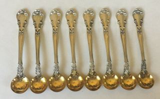 Gorham Sterling,  Chantilly,  Set Of 8,  Salt Spoons,  Gilt Wash Bowls,  2.  75 " Ea