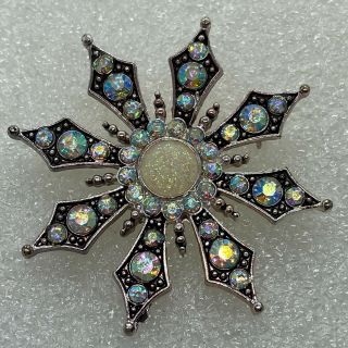 Vintage Star Brooch Pin Aurora Borealis Rhinestone Silver Tone Costume Jewelry