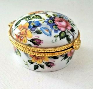 Vintage Gold W/floral Porcelain Round Snuff/trinket /pill Box British Sku