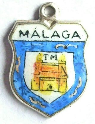 Malaga Spain Vintage Silver Enamel Shield Travel Town Souvenir Charm