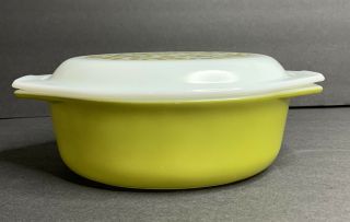 Vintage Pyrex Olive Green Oval Glass Casserole Dish W/ Cover 1 1/2 Quart Vintage