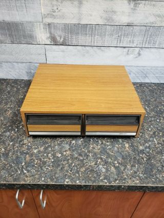 Vintage Vhs Tape Storage Holder Case 2 Drawer Wood Grain