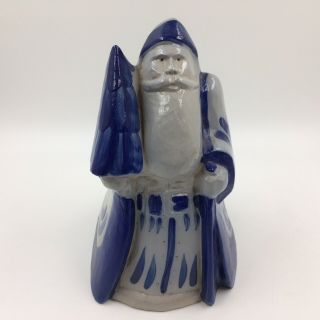 Vintage Eldreth Pottery Santa Salt Glazed Blue Second 8 Inches 1994