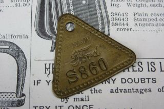 Vintage Ford Metal Tag Fordson Tractor Industrial Tool Check Jewelry Keychain