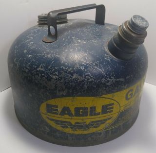 Vintage Eagle Galvanized Blue Gas Can 2 Gallon 402 Ns Heavy 26 Gauge Steel