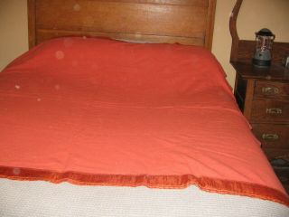 Vintage Wool Camp Blanket Orange / Rust Satin Binding Twin Size
