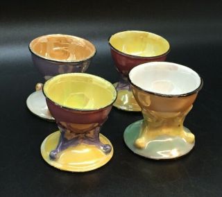 4 Vintage Seiji Luster Lustre Ware Egg Cups Iridescent Bird Mark Japan Pre Wwii