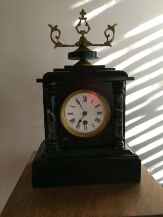 Antique French Black Slate Mantle Clock No Pendulum