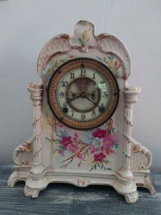 Antique Ansonia Royal Bonn Porcelain Clock Pat 