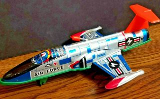 Vintage Tin Litho Air Force Jet Airplane Hong Kong Tinplate Friction Lever