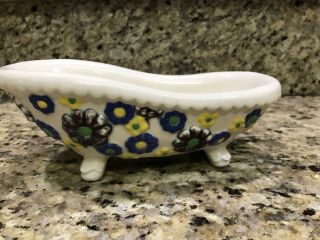 Vintage Soap Dish | Ceramic Clawfoot Bath Tub Multi Color 3d Flowers 8 X 4
