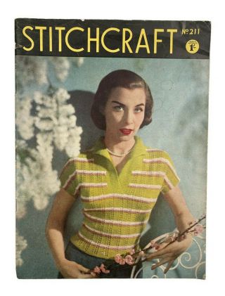 Stitchcraft Book 211 Knitting Crochet Embroidery Needlework Vintage Patterns