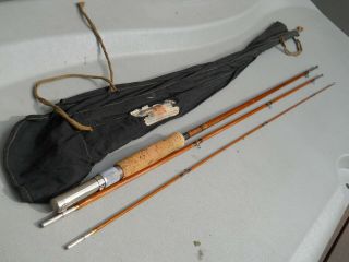 Vintage Montague 3 Piece Split Bamboo Fly Rod Trout W/ Cloth Holder 8 