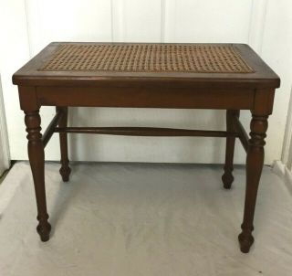 Antique Vintage Carved Solid Wood Caned Seat Vanity Bench,  Piano Stool - Rare