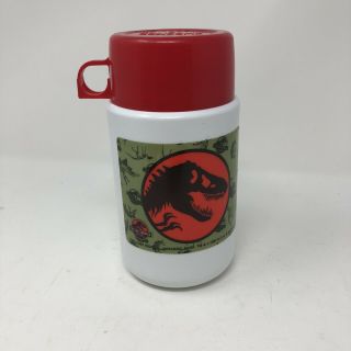 1990s 1997 Jurassic Park Red Thermos Cup T - Rex Tyrannosaurus Fossil Vintage