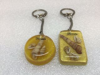 2 Vintage Florida Usa Souvenir Keychain Key Ring Porte - Clés Sea Shells Glitters
