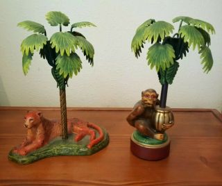 Petites Choses Leopard & Monkey Palm Tree Candle Holders Antique Made In Usa