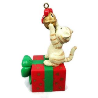 Vintage 1990 Noma Christmas Ornament Kitten Cat Kitty Present Bow Bell Red Green