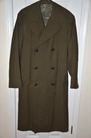 Military Usmc Vintage Mens Serge Green Wool Overcoat Dsa - 100 - 69 - C - 9382 Sz 38r