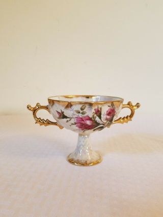 Vintage Royal Sealy Japan China Red Rose And Gold Iridescent Footed Chalice Cup