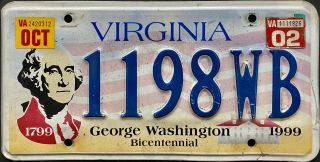 2002 Virginia George Washington Bicentennial License Plate