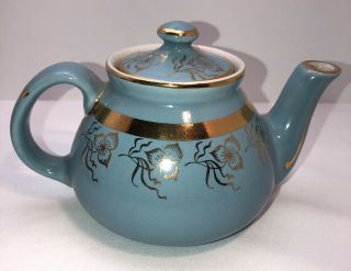 Vintage Hall Usa Teapot 2 Cups Blue And A Bold Trim Of Gold And Dogwood Pattern