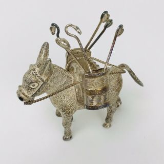 Vintage Silver Mexico 925 Donkey Burro Cocktail/ Tooth Picks Holder Set W/ Picks