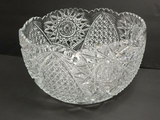 Large Vintage Hand Cut Clear Crystal Centerpiece Bowl 7 " Deep And 11 " Across