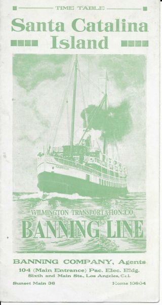 Santa Catalina Island Wilmington Transportation Co Banning Line Brochure C1915