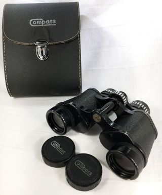 Compass Vintage 7x35 Binoculars W/ Caps & Case Extra Wide Angle Lens No.  11922