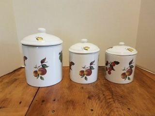 6 Pc Vintage Ceramic Canister Jar Set Grapes Apple Peach Cherries Portugal